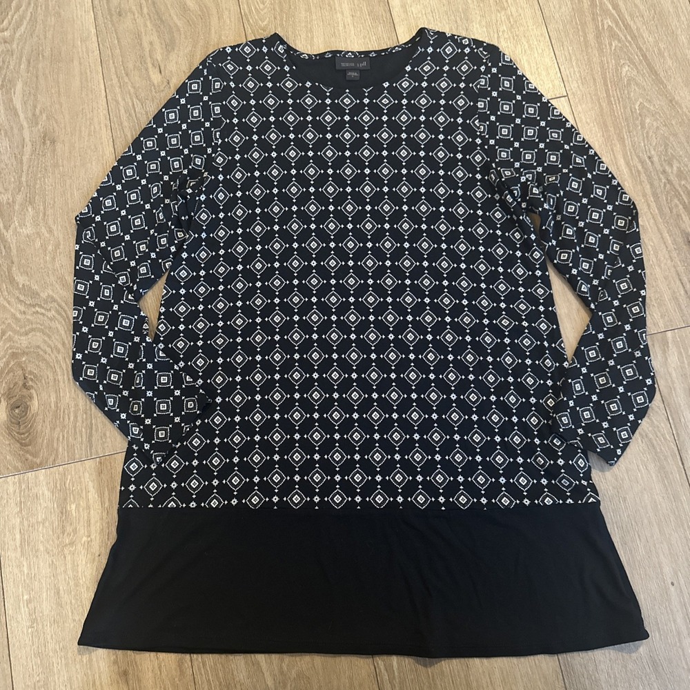 j.Jill Women's Long Sleeve Black Geometric Design Tunic Top Stretch Size Small